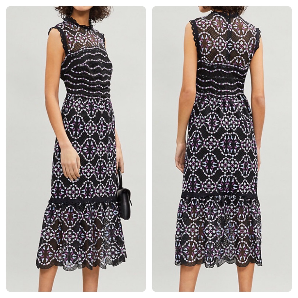 Sandro Paris Floral Embroidered Midi Dress Sz 6